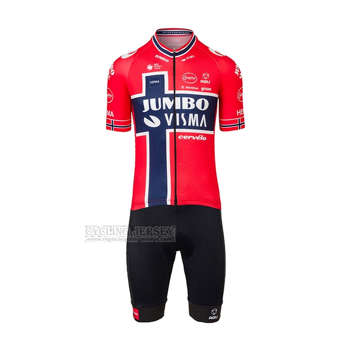 2022 Cycling Jersey Jumbo Visma Red Blue Short Sleeve and Bib Short